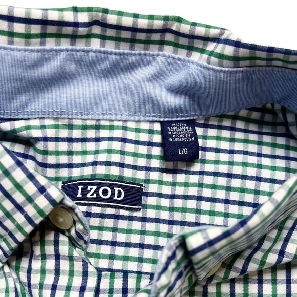 IZOD Shirt Mens Size L White Blue Green Plaid Button Down Career Wear - Picture 3 of 4